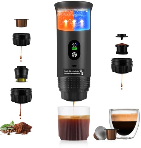 obecilc Portable Coffee Maker 3 In 1 Travel Espresso Machine Compatible with Small/Large Capsules Coffee Electric Rechargeable Portable Espresso Maker for Travel Camping Hiking(Black)