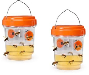 Piège à Frelon Asiatique 2 PCS Solaire avec LED, Piège à Guêpes et Frelons Extérieur à Suspendre, Réutilisable à Double Entrée, pour Jardin, Balcon, Verger, Camping (Couleur Orange)