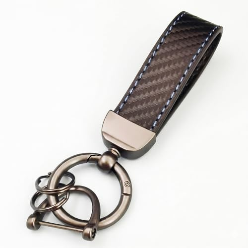 QIZUN 1pcs Car Key Ring for Land Rover Range Rover Vogue Evoque Velar SV 2013-2022, D-Ring Fob Carbon Fiber Leather Keychain Men Women Metal Loop Holder Organizer Strap