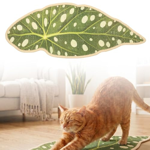 Leaf Shaped Sisal Cat Scratcher Mat, Wall Mountable Natural Sisal Scratch Pad with Adhesive Tape, Tropical Leaves Cat Nail File Toy for Protecting Furniture Sofa Couch(Trout Begonia)