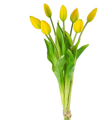 artplants.de Künstlicher Tulpenstrauß LONA, 7 Blüten, gelb - grün, 45cm, Ø 20cm - Kunst Tulpen Strauß - Künstlicher Blumenstrauß