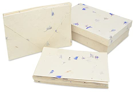 Kathmandu Valley Co. Nepali Cherish Greeting Card & Envelope Box Set with Handmade Lokta Paper from Nepal, 15 Greeting Cards (Cornflower)