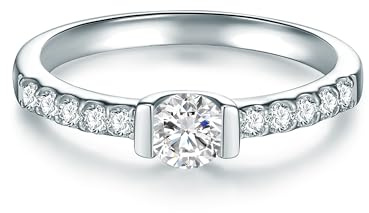 Trilani Damen Solitärring 925/- Sterling Silber mit Zirkonia im Brillantschliff - Verlobungsring Silberring Damen mit Stein Antragsring Trauring
