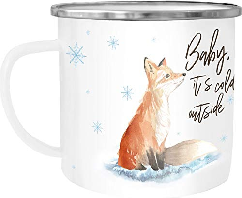 Autiga Emaille Tasse Becher Weihnachten Baby it`s cold outside Fuchs Weihnachtsbecher Weihnachtstasse Weiss-metall unisize