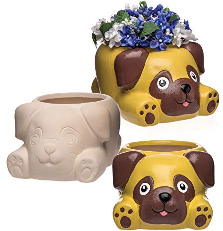Baker Ross AW107 Mops-Blumentöpfe aus Keramik für Kinder zum Dekorieren, Personalisieren und Verschenken, 2 Stück