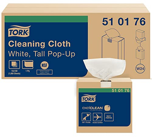 Tork 510176 Cleaning Cloth, Pop-Up Box, 1-Ply, 8.46 Width x 16.125 Length, White (Case of 10 Boxes, 100 per Box, 1,000 Cloths per Case)