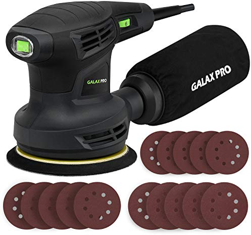 GALAX PRO Exzenterschleifer 280W, 13000 OPM Zufalls-Orbitalschleifer mit 6 variablen Geschwindigkeiten und 15 Stückchen, 125mm Schleifmaschine, staubsaugerkompatibel für Holz- & Schleifarbeiten