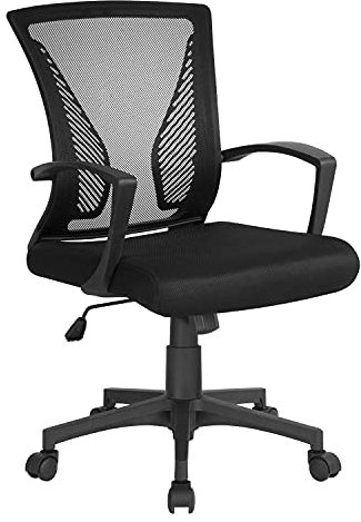 Yaheetech Chaise Bureau avec Siège Dossier en Maille Respirante Hauteur Réglable Fauteuil d'Ordinateur Inclinable à roulettes Pivotantes Charge 136kg Noir