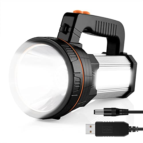 AF-WAN Super Bright LED ricaricabile Troch potente torcia portatile 7000 Lumen 9000 mAh riflettore impermeabile 6 modalità di luce, portatile LED Searchlight LED torcia con Power Bank (argento)