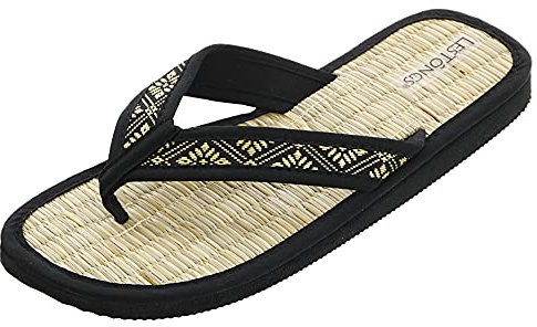 Japanwelt Zimtlatschen LesTôngs Zehensteg Brokat - offene Zimtsandalen mit Zehensteg für Damen und Herren - leichte & gesunde Zimtsohle, Zehentrenner mit Zimt, Zehensandale mit goldenem Muster