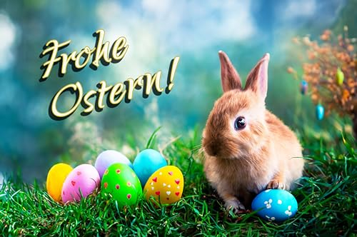 4 x OSTERKARTEN (A6) für die perfekte Postkarte zu Ostern! Osterkarte mit Osterhase und bunten Ostereiern - Fröhliche Oster- und Frühlingsgrüße für Familie, Freunde & Kollegen. Frohe Ostern!