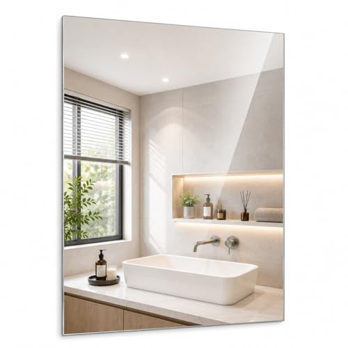 Your-Homestyle Kristallspiegel/Wandspiegel/Badspiegel Rahmenlos ohne Facette Mirror Made in Germany incl. Befestigungsmaterial (40 x 30)