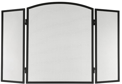 LIVIVO 3-Panel Decorative Fireplace Screen – Black Steel Mesh Flame Guard for Indoor and Outdoor Use – Folding Fire Screen Protector for Wood Burning and Coal Fires