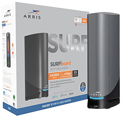 ARRIS Surfboard G36 Multi-Gigabit Cable Modem & AX3000 Wi-Fi Router with 2.5 Gbps Ethernet Port, Approved for Cox, Spectrum, Xfinity & Others, black (Renewed)