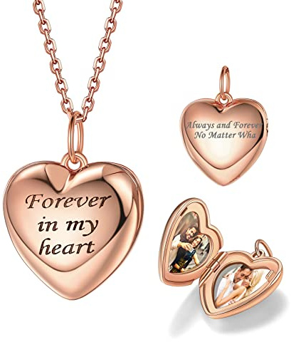 Bestyle Medaillon zum Befüllen 925 Sterling Silber Roségold Kette mit Bild Personalisierte Herz Anhänger für Mädchen Mutter Tochter, 55cm Länge