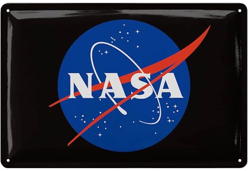 LANOLU Blechschild retro NASA Merchandise - NASA Geschenke für Science Fans zum Geburtstag - offizielles Merchandise Meatball Logo - original NASA Poster aus Metall - vintage Metallschild, 20x30 cm
