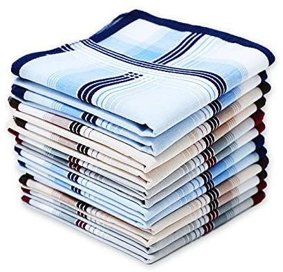 Soft Cotton Handkerchiefs for Men with Elegant Pattern in Assorted Color, 16 inches Large hankies, Pack of 12