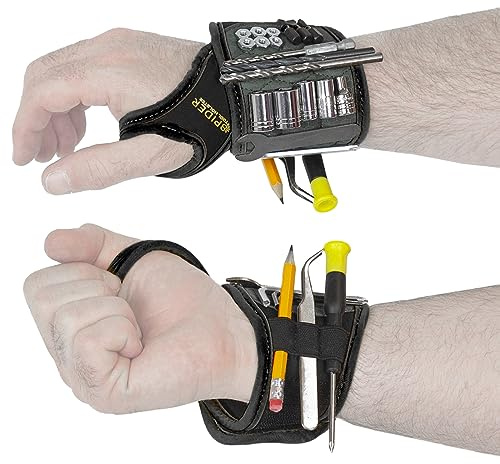 Spider Tool Holster - Magnetic Wrist Wrap - Ergonomic Support Strap Embedded with high Strength Magnets for Carrying Screws, Nails, Drill bits, washers, Sewing Needles - Great Gift for Father, DIY