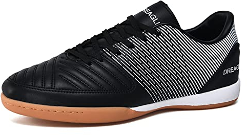 Herren Futsal Schuhe, IC/IN Atmungsaktive rutschfeste Fußballschuhe, Indoor, Straßen Trainings Fußballschuhe Für Kinder, Teenager, Jungen, Mädchen Und Erwachsene Männer, Frauen (Black&W,45)