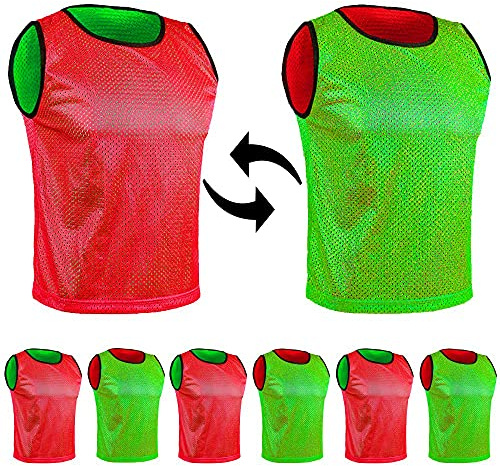 SPORTSBIBS 6er Pack Fußball-Camisoles für Kinder und Erwachsene - 6er Pack - zweifarbige Spiralcamisole, Trainings-Camisole, zweiseitige Markierungshemd für Herren, Damen, Junior, Senioren