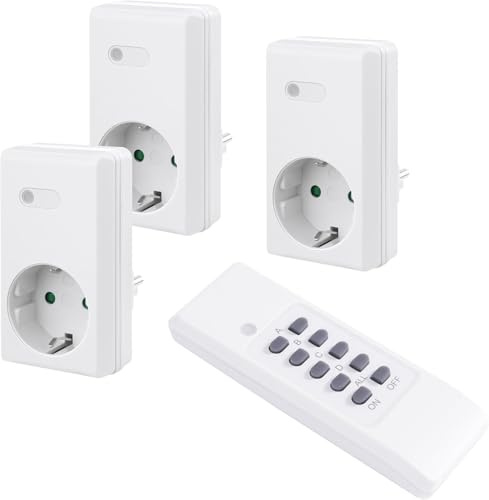 PERFECT Funksteckdosen - mit Fernbedienung bis 30m - 1100 W - 220 V - weiß - 3er Set