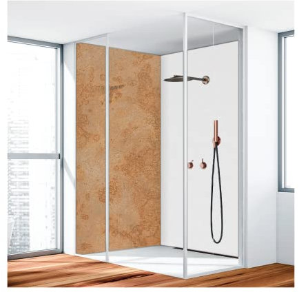 Duschrückwand, Badrückwand, Duschverkleidung, Wandverkleidung aus 3 mm Alu-Verbundplatte, 100x205cm, Betonwand Beige Glänzend - 3380