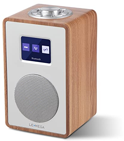 LEMEGA Radio digitale CR4 DAB/DAB+ e FM, altoparlante Bluetooth, radio DAB, doppia sveglia, timer cucina/sonno/snooze, display a colori, jack per cuffie, effetto legno, funzionamento a rete – noce
