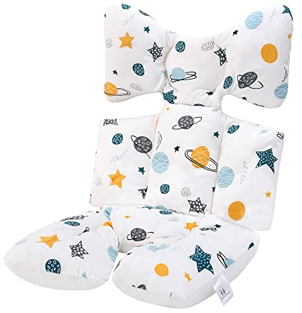 Miracle Baby Cojín Carro Bebe,Colchoneta Silla Paseo Universal,Colchoneta Silla Paseo Transpirable 100% Algodón,Colchoneta Silla Bebe Uso de Doble Cara para Bebe,70 * 38cm,Gris (Planeta Blanco)