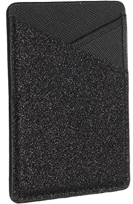 sourcing map Phone Card Holder Stick Back of Phone PU Leather Wallet Pocket Credit Card ID Case Pouch Sleeves Adhesive Sticker Bling Black for Most Smartphone