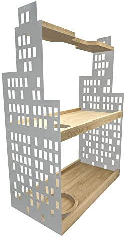 UNUS HOME Etagere Cocktailbar, weiß, 2 Etagen mit Griff, für Cocktails | Früchte und Snacks mit Flaschenhalter und Schlitz für Messer, Tablett aus Bambus Holz, Gestell aus Metall