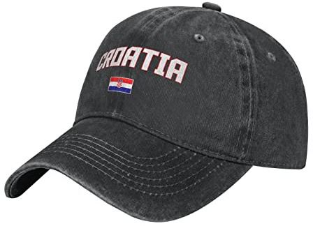 BAAROO Gewaschene Denim Kroatien Flagge Coole kroatische Baseball Cap Männer Schwarz Vintage Baumwolle Hut Unisex Papa Trucker Hüte, #1642, M/Einheitsgröße