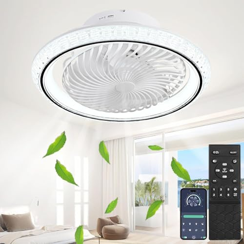 TJSC Ventilador de Techo con Luz Sin Aspas Ø 49 cm, Ventilador Oscilante Silencioso con Control Remoto y APP, LED Lámpara de Techo de Atenuación Continua Sala de Estar Estudiar Leer, Negro