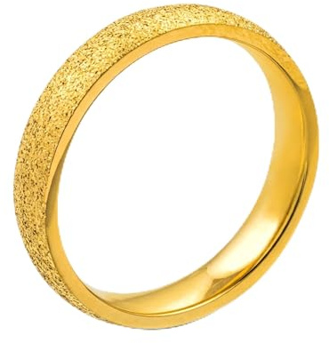 meditoys Edelstahlring mit sandgestrahlter Oberfläche, 3mm breiter Ring, Damenring aus Edelstahl, Farbe: Gold, robust und kratzfest