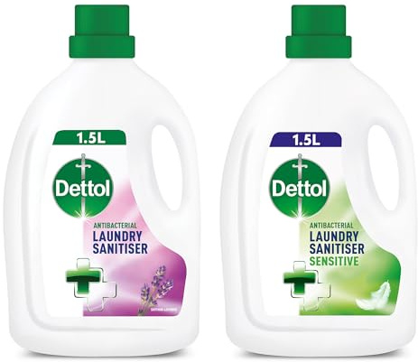 Dettol Laundry Sanitiser, Multipack, 3L (1.5L x 2pck) Lavender and Sensitive, 12hr Freshness, Hygienically Clean, Removes Odour, Kills 99.9 Percent of Bacteria