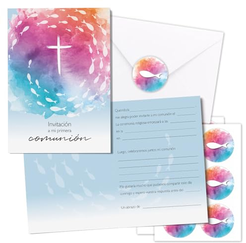 younikat 15er Set Kommunionskarten in Spanisch I Klappkarten DIN A6 I Einladungskarte Erstkommunion I dv1307
