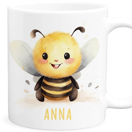 Biene Tasse personalisierte Kindertasse mit Namen als Geschenk für Kinder | Personalisiert, hochwertige Keramik, spülmaschinen- & mikrowellengeeignet, Namenstasse, für Jungen & Mädchen