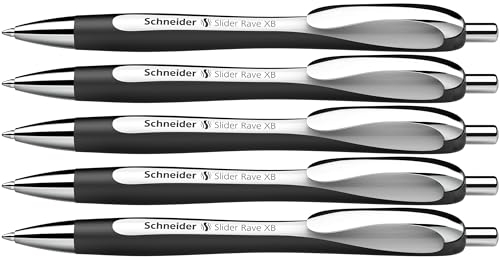 Schneider 132549 Slider Rave XB Kugelschreiber (Limitierte Sonderedition in weiß-schwarz, Made in Germany) 5 Stück, Schreibfarbe: blau