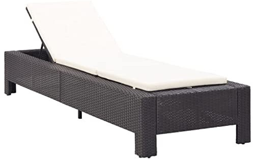 ULUYYUC Rattan-Liegebett Sonnenbank Tagesbett-Überdachung Liege GartenSonnenliege mit Auflage Schwarz Poly Rattangeeignet für Pools, Strände, Decks
