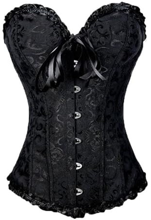 SANSIWU Damen-Korsett aus Spitze, Fischgräten-Bandage, Kordelzug, sexy Blumenmuster, Taillenmieder, Korsett, Top, formendes Bustier-Top für Hochzeit, Party, B-schwarz, M