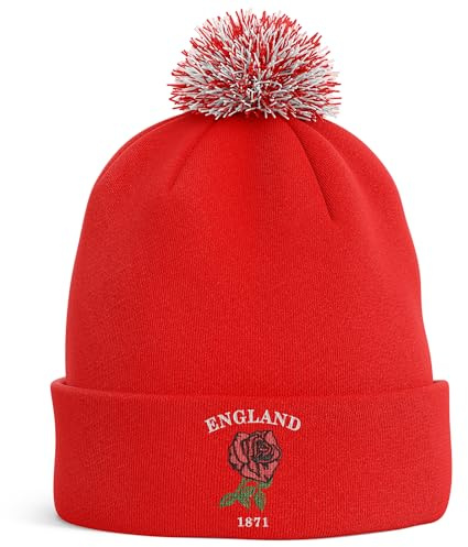 Purple Print House Bestickte England 1871 Bommelmütze Herren Damen Rugby Englische Rose Fans Nationen Winter, rot, Einheitsgröße