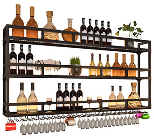KOHARA Casier à vin Rangement Multicouche Mural Comptoir de Bar rétro Armoire à vin en Fer Support à Bouteilles en Verre à vin à l'envers avec Support en Verre et étagère pour Cave à v