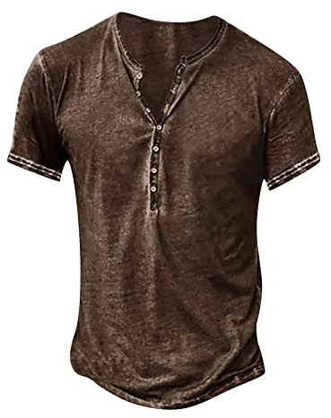 Boyfriend's Gifts for Men Men's Distressed Henley Shirts Vintage Short Sleeve Button Down T-Shirt Casual Washed Basic T-Shirt Mens Birthday