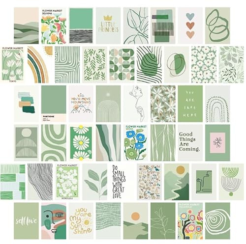 50-Piece Premium Wall Collage Set - Aesthetic Green Room Decor für das Schlafzimmer eines Mädchens, Indie Adrette Raumdekoration