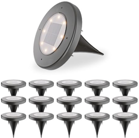 HOFTRONIC - 16er Ellis Set Solar Bodenleuchten Außen Schwarz - Solarleuchten für Garden - 8 LEDS - 3000K Warmweiß - IP65 Wasserdicht - Solarlampen für Garten Rasen Patio - Solar Gartenleuchten