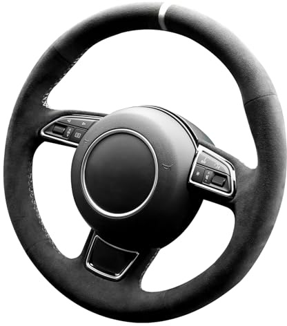Alfanxi Alcantara Lenkradbezug für Audi A3 A6 Premium A6 A7 Prestige ohne Schaltwippen (weiß gestreift)
