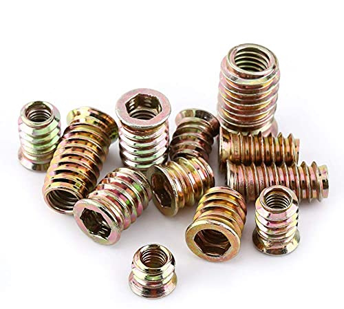 Sunicon Inserts d'écrou, 20pcs M8 x 25mm insert fileté bois, Écrous à Visser Fileté Douille Filetée, Douille hexagonale à visser en alliage de zinc, Écrou à Tête pour meubles en bois(M8 x 25mm)