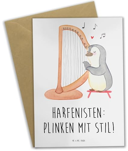 Mr. & Mrs. Panda Grußkarte Harfe mit Stil - Geschenk, Elegant, Lernen, himmlisch, Musik, einladungskarten, babykarte, Musiker, Grußkarten, Zupfen, weihnachtskarten, hochzeitskarten, Harfenmusik, Klang