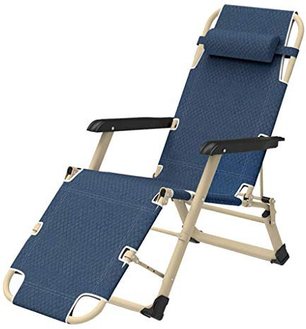 KPERXIS Relaxliege für den Garten und draußen, extra breit, verstellbar, mit blauem Stoff und gepolstertem Kissen für unterwegs/Urlaub/drinnen, Sonnenliege