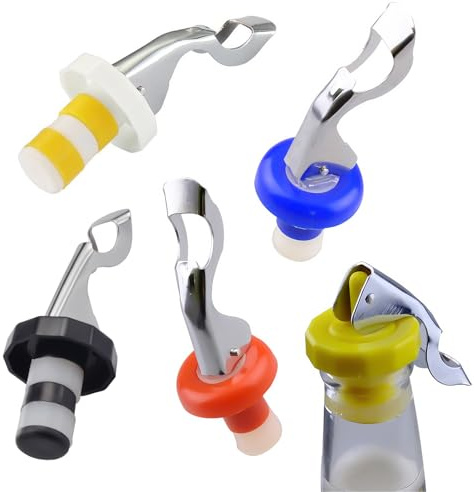 5 Pack Wine Bottle Stoppers for Glass Bottles, Soda Coke Bottle Stoppers for Champagne, Carbonated Drinks, Food-safe Silicone Reusable Pressurized Corks, Creates Airtight Seal To Keep Fizz