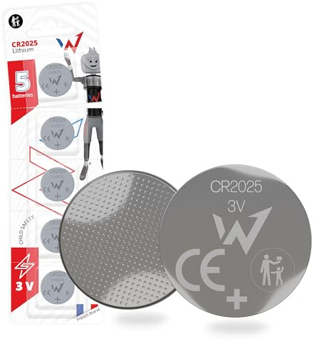 Wonder Full Energy - Pilas de botón CR2025 de Litio de 3 V de Larga duración - Pack de 5 Pilas - Embalaje Seguro - Ideal para Dispositivos electrónicos pequeños.